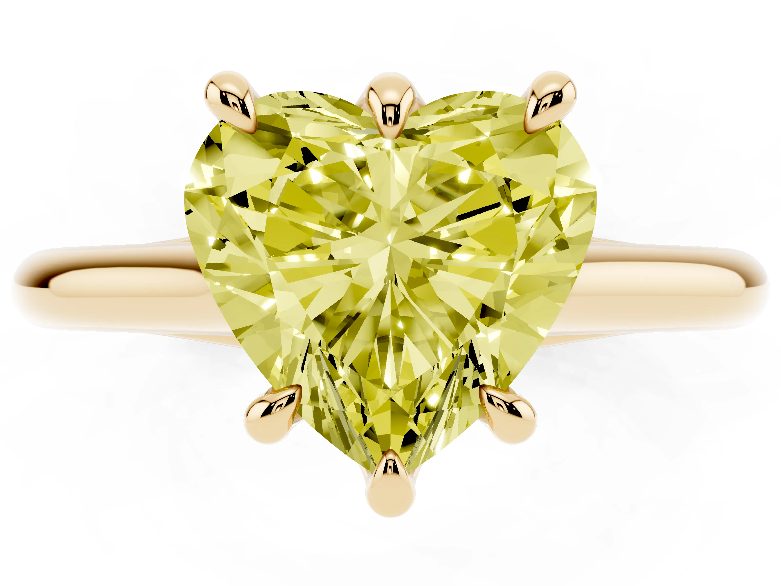 Fancy Yellow Heart Cut Diamond Solitaire Engagement Ring Set in Yellow gold with Prong Setting and Plain Classic Band