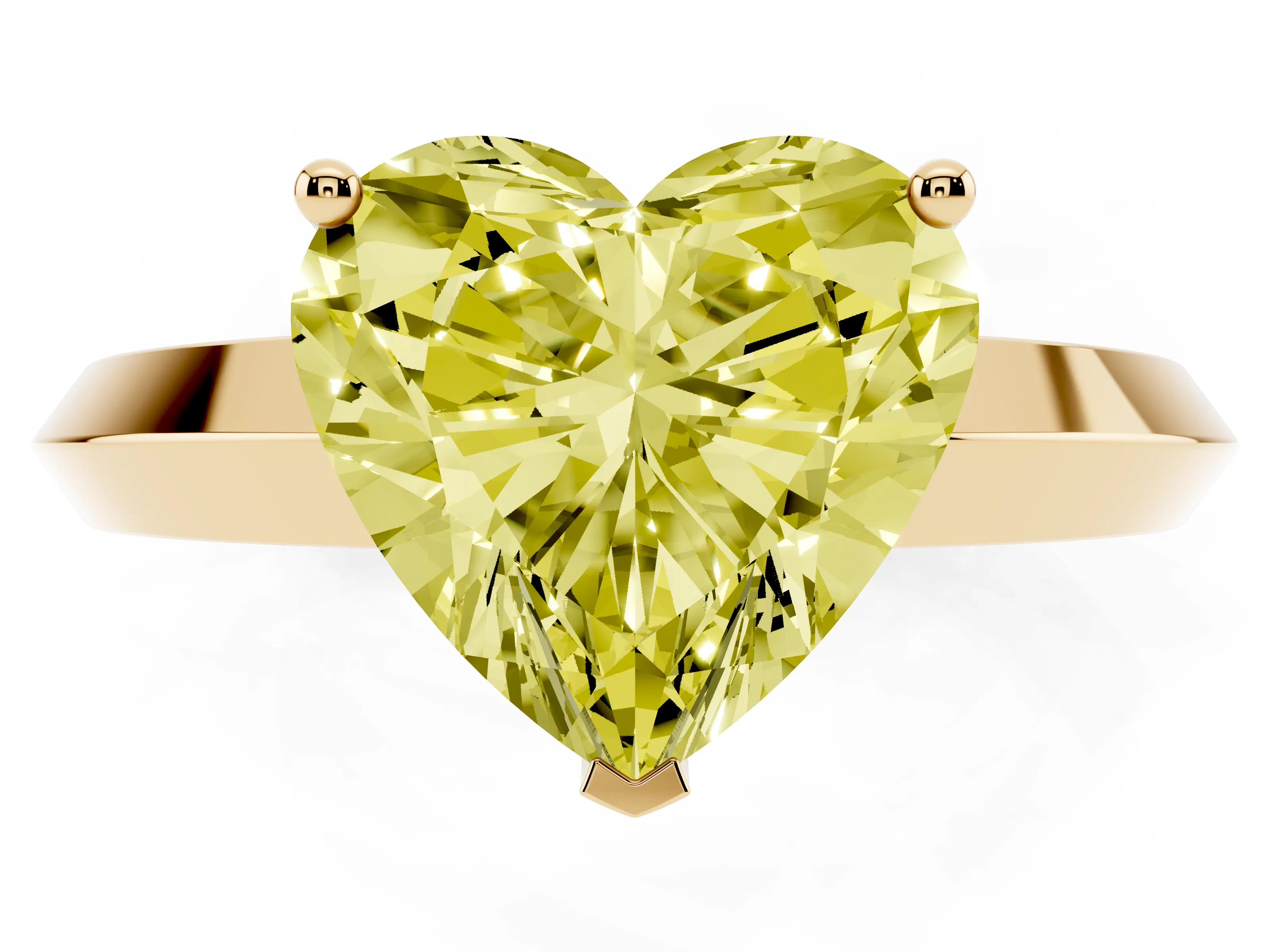 Fancy Yellow Heart Cut Diamond Solitaire Engagement Ring Set in Yellow gold with Flat Band and Prong Setting