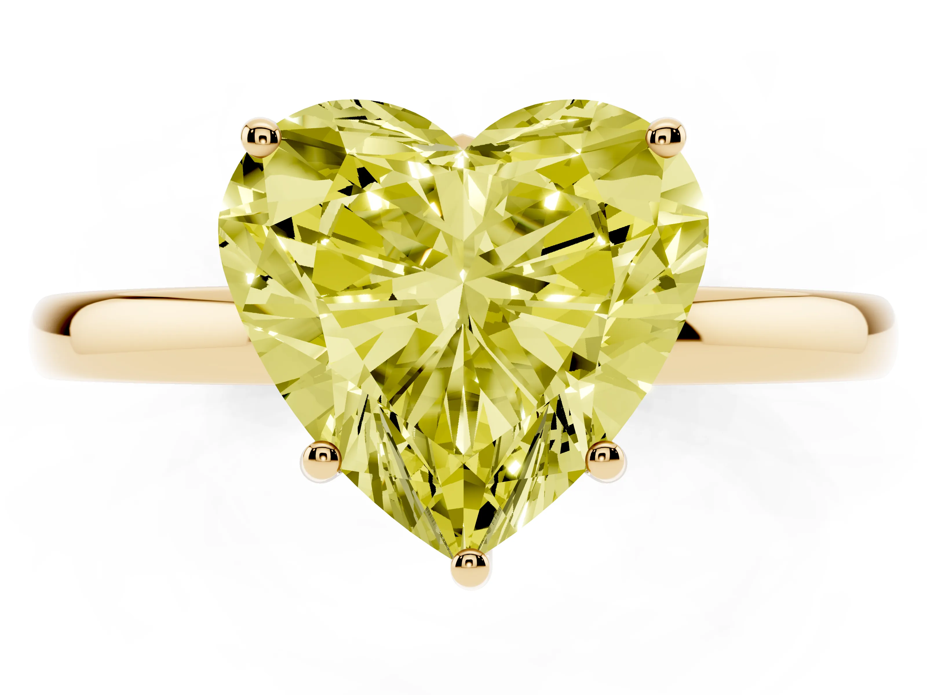 Fancy Yellow Heart Cut Diamond Solitaire Ring Set in Yellow gold with Plain Band and Prong Setting