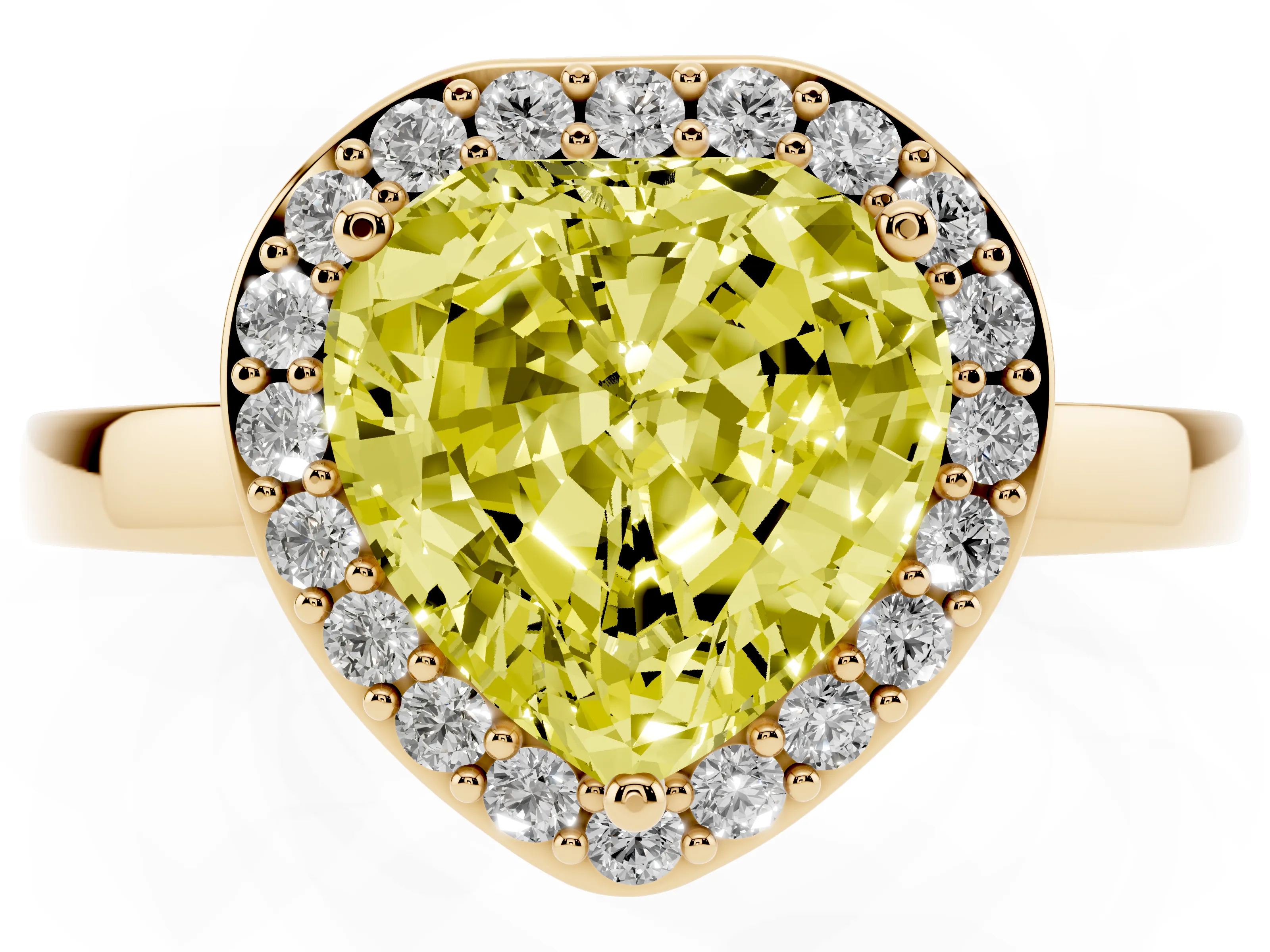 Fancy Yellow Heart Cut Diamond Halo Ring Set in Yellow gold with Solitaire Band and Prong Setting