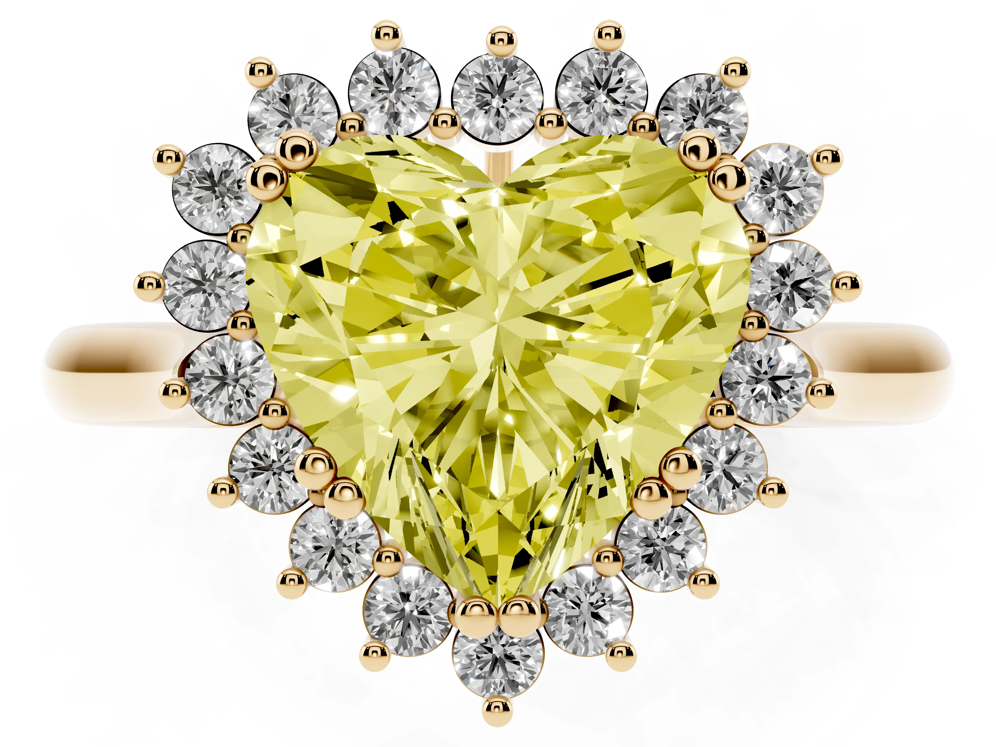 Fancy Yellow Heart Cut Diamond Halo Ring Set in Yellow gold with Plain Solitaire Band and Prong Setting