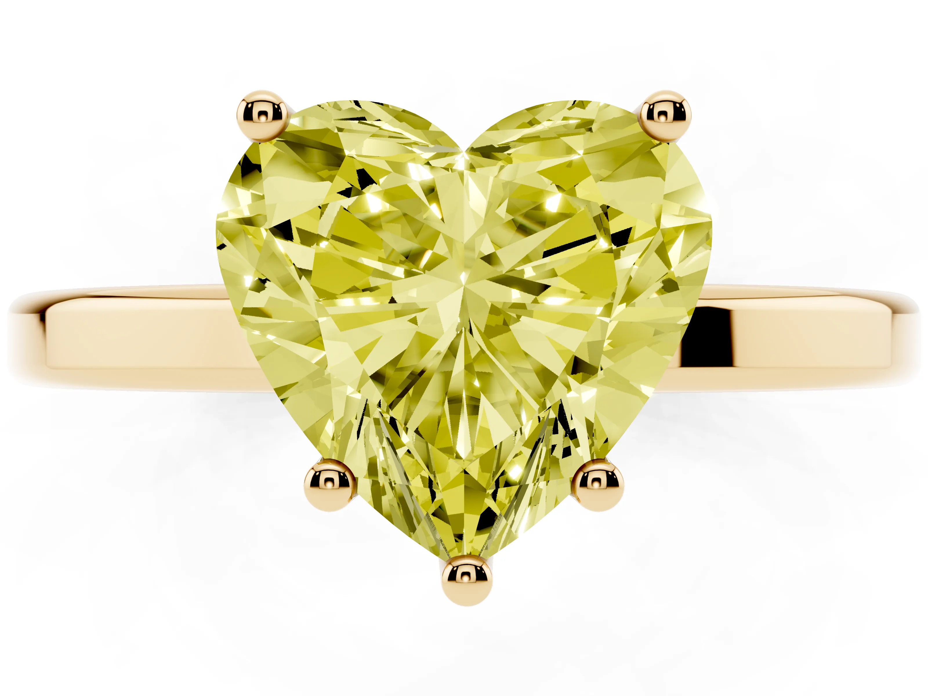 Fancy Yellow Heart Cut Diamond Solitaire Engagement Ring Set in Yellow gold with Prong Setting on a Plain Band
