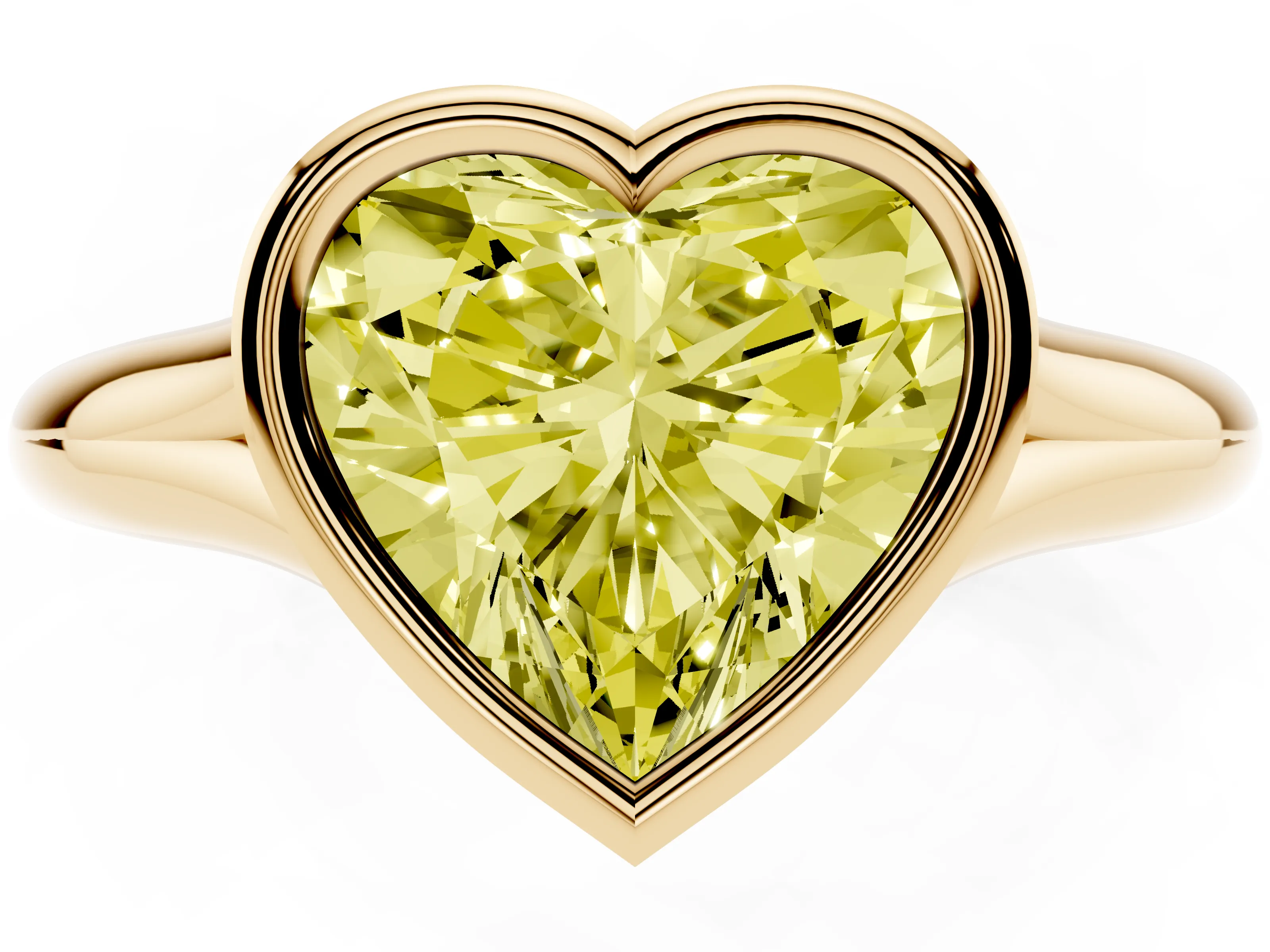 Fancy Yellow Bezel Set Heart Cut Diamond Solitaire Ring Set in Yellow gold with Smooth Band