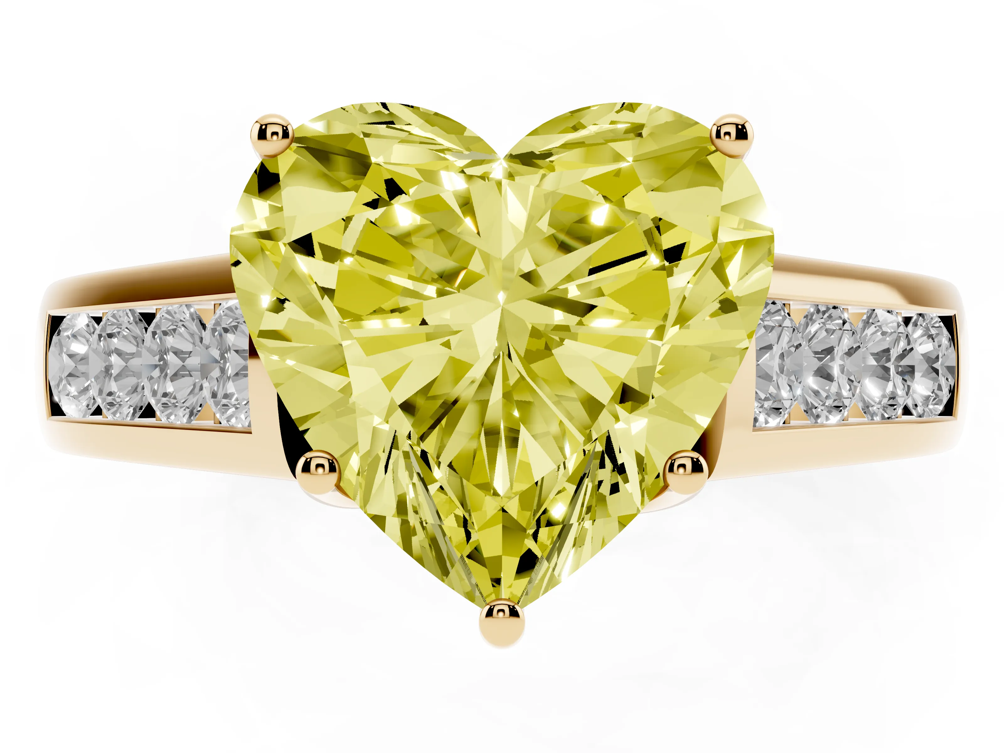 Fancy Yellow Heart Cut Diamond Solitaire Channel-Set Engagement Ring Set in Yellow gold with Prong Setting