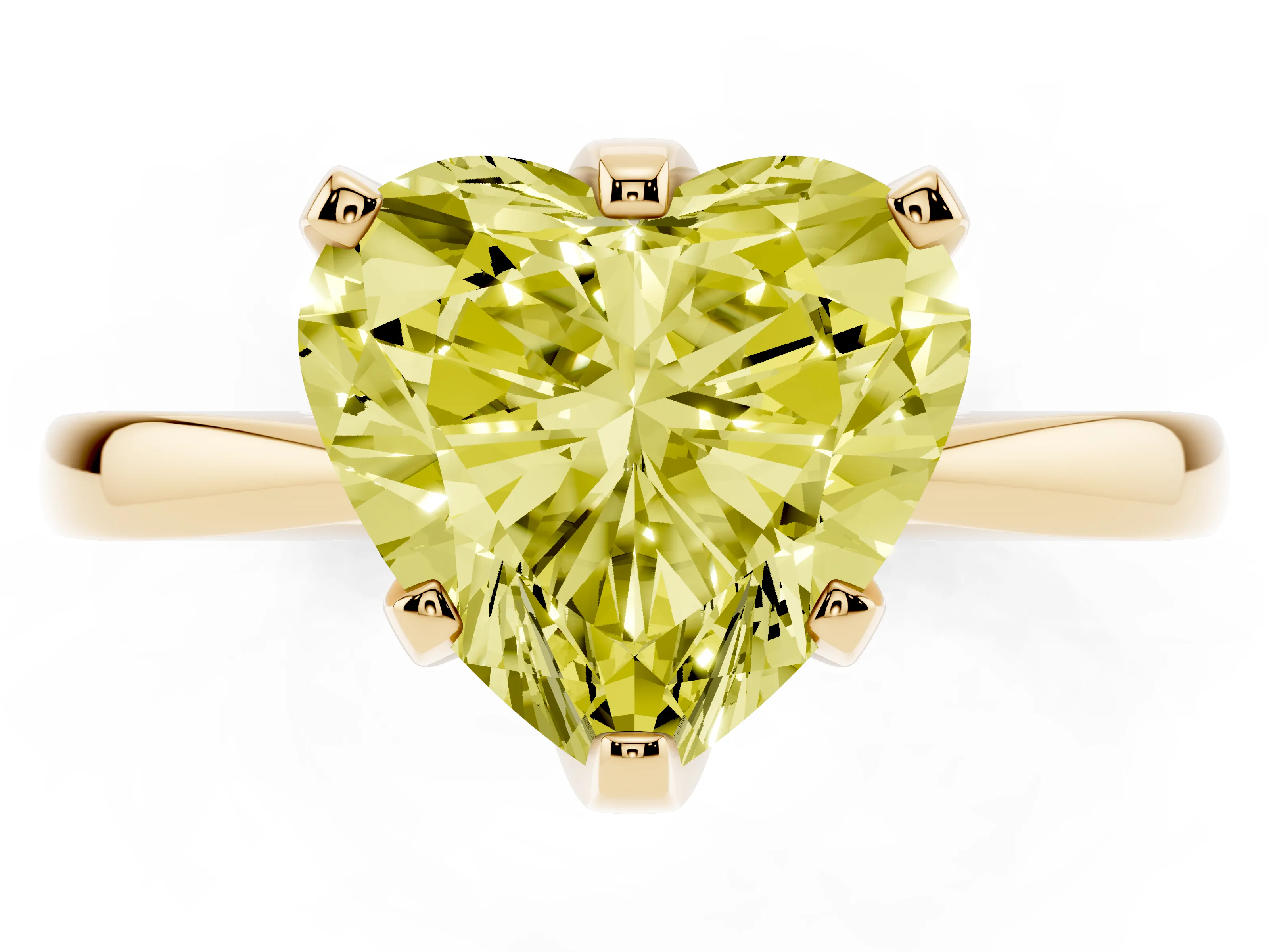 Fancy Yellow Heart Cut Diamond Solitaire Engagement Ring Set in Yellow gold with Slim Tapered Solitaire Band