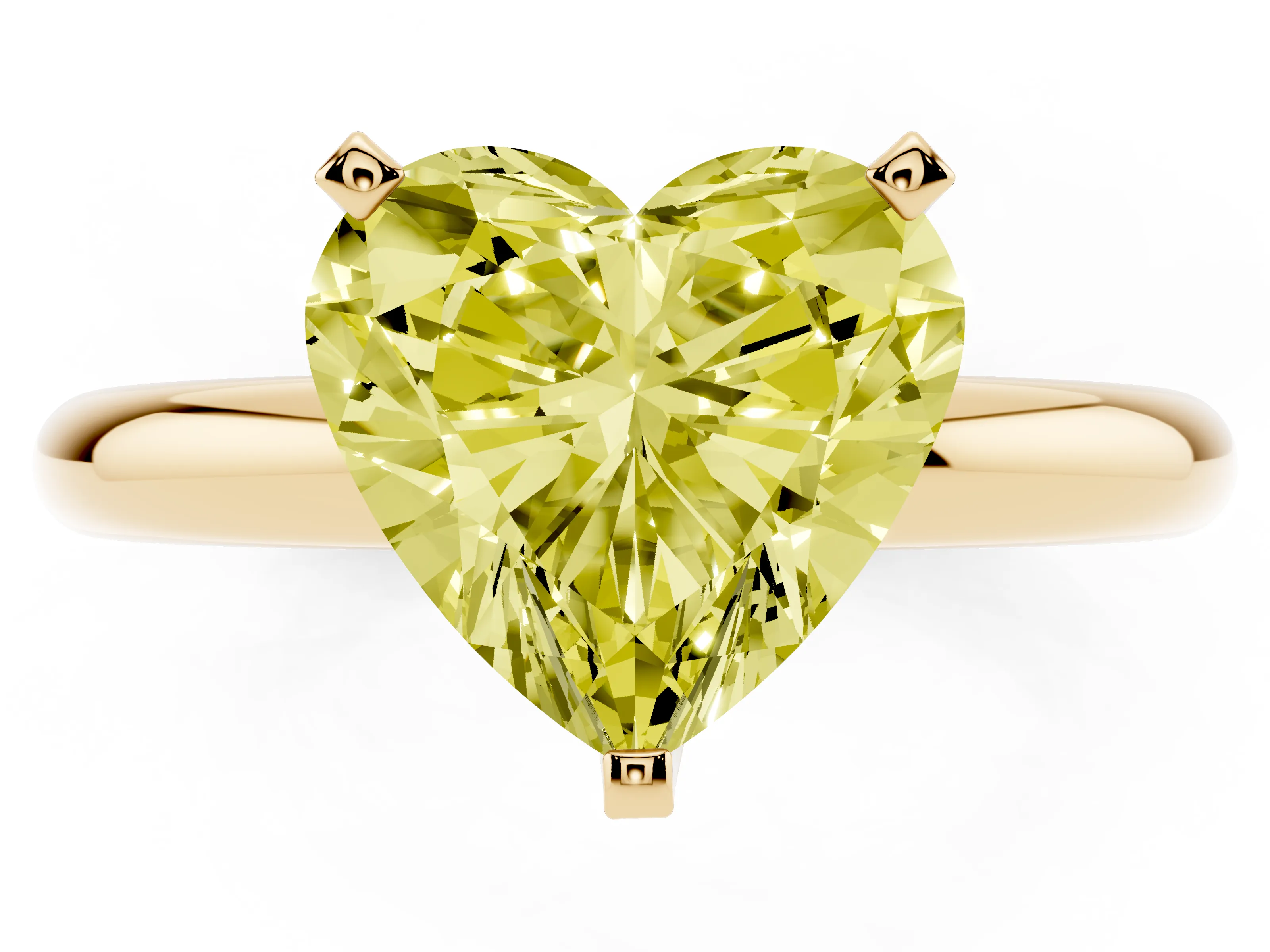 Fancy Yellow Heart Cut Diamond Solitaire Engagement Ring Set in Yellow gold with Round Band and Prong Setting