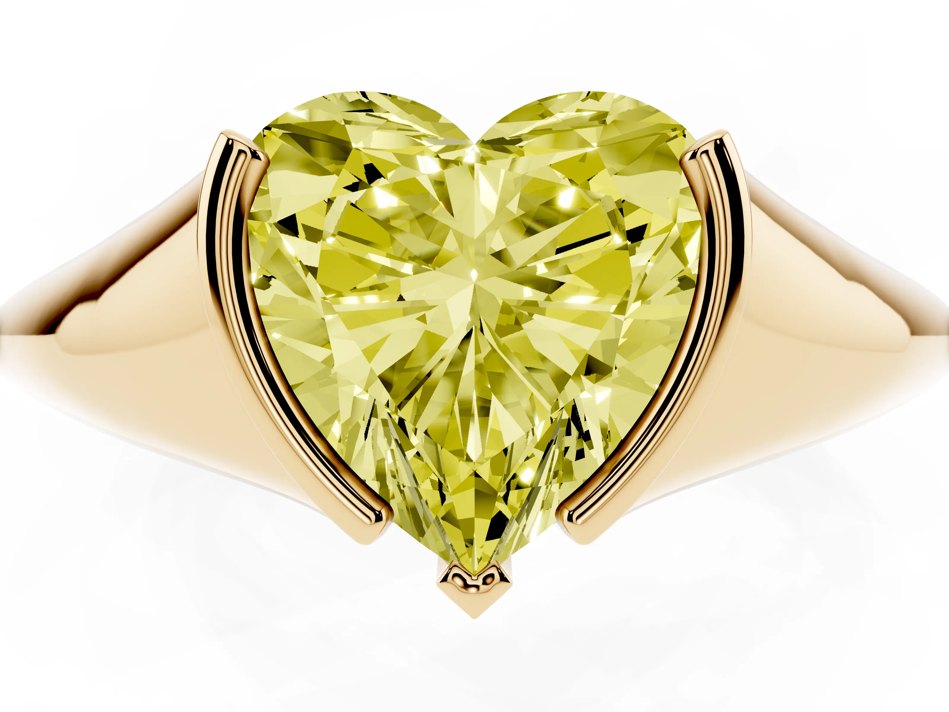 Fancy Yellow Heart Cut Diamond Solitaire Tension Set Ring Set in Yellow gold