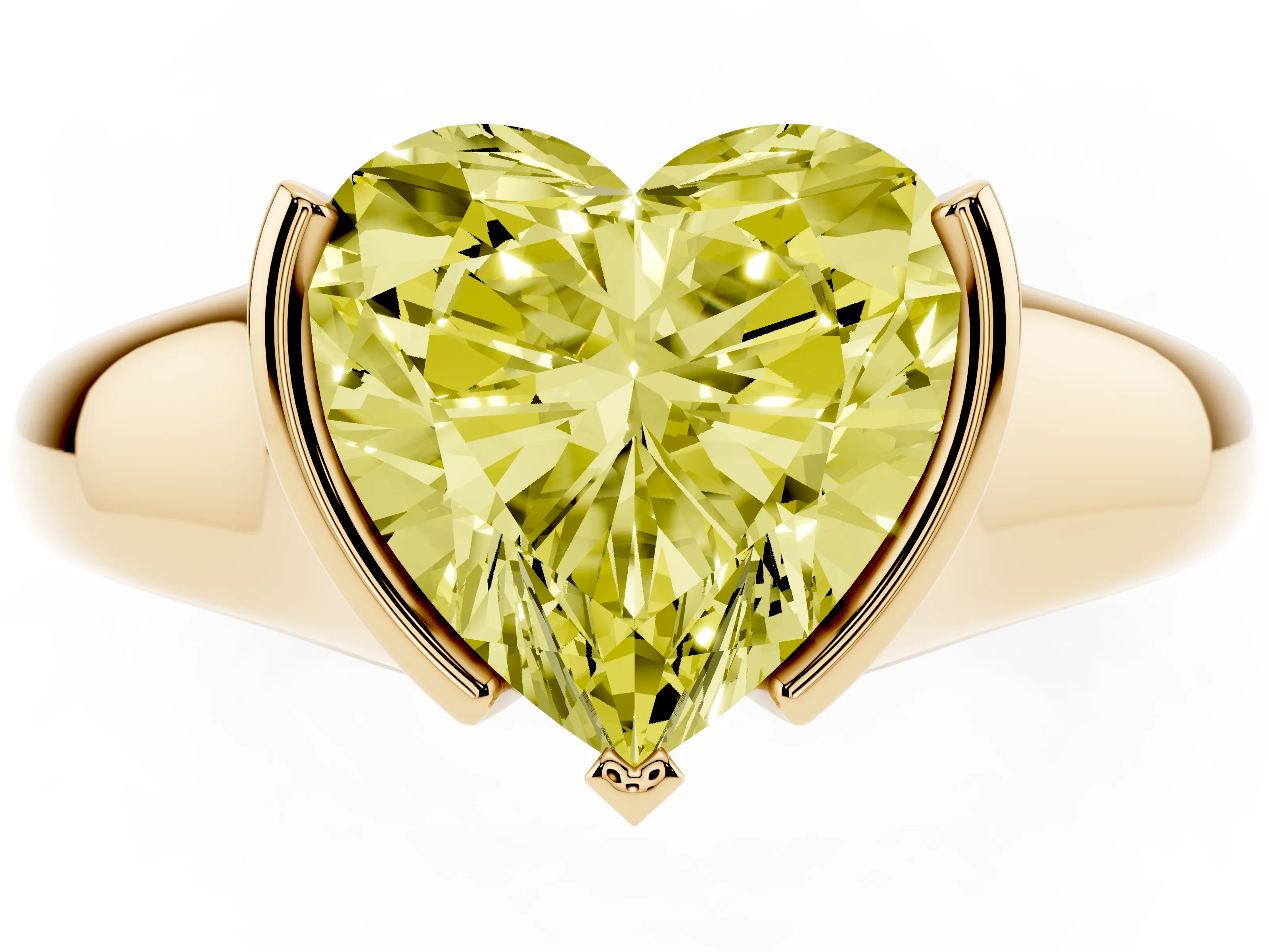 Fancy Yellow Heart Cut Diamond Solitaire Tension Set Ring Set in Yellow gold with Split Shank Band