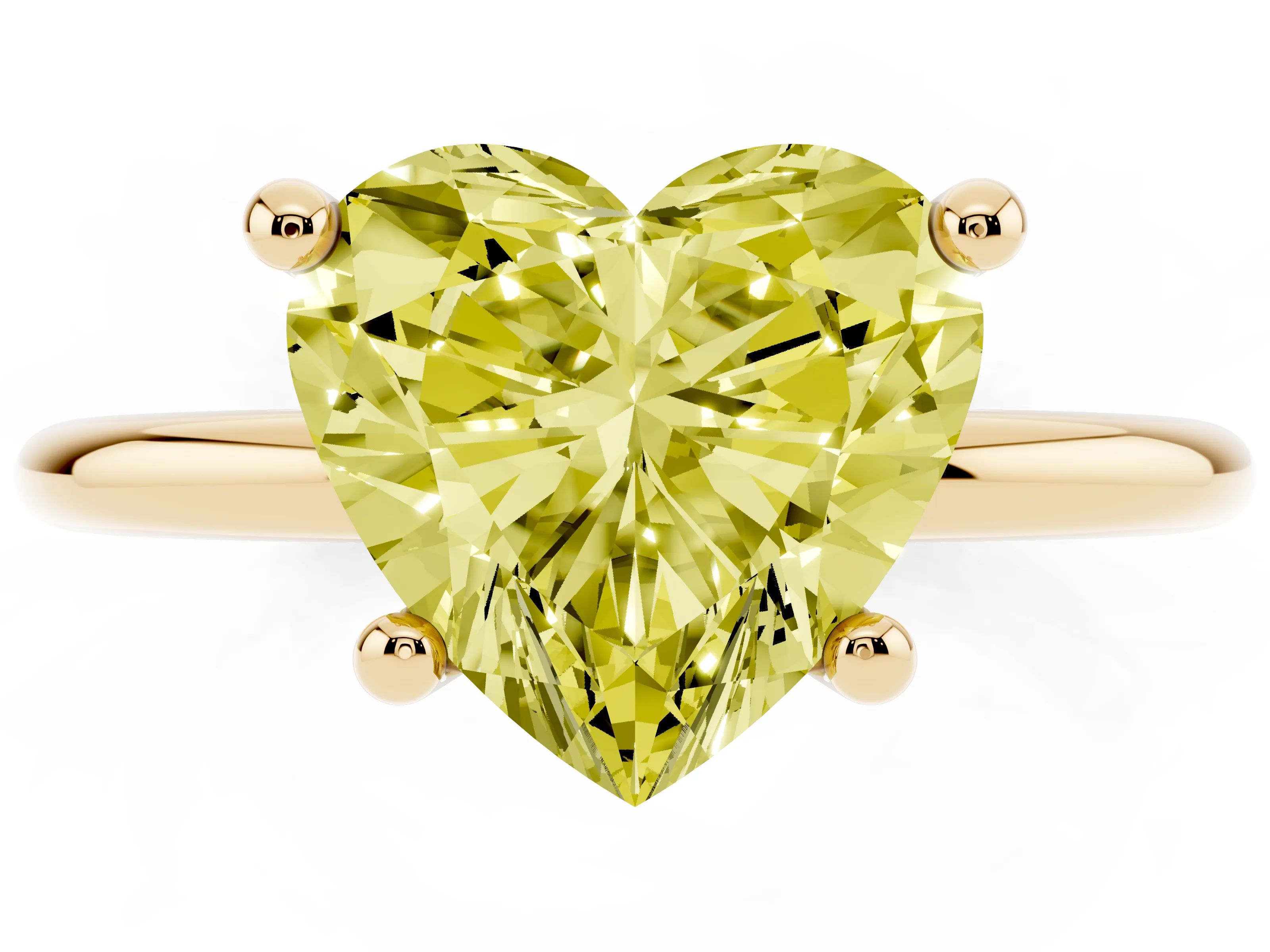 Fancy Yellow Heart Cut Diamond Solitaire Ring Set in Yellow gold with Secure Prong Setting on a Classic Band