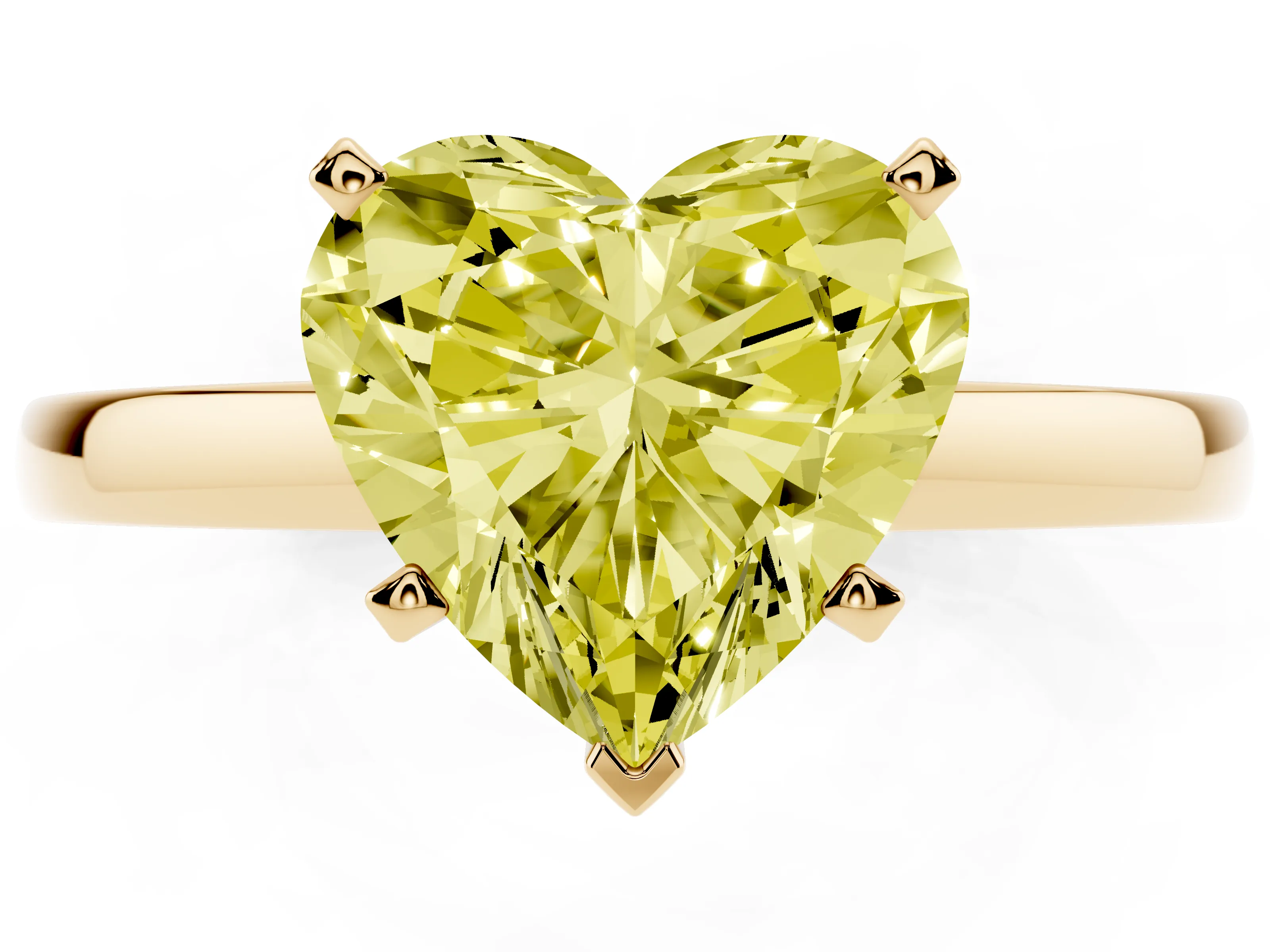 Fancy Yellow Heart Cut Diamond Solitaire Engagement Ring Set in Yellow gold with Prong Setting on a Classic Band